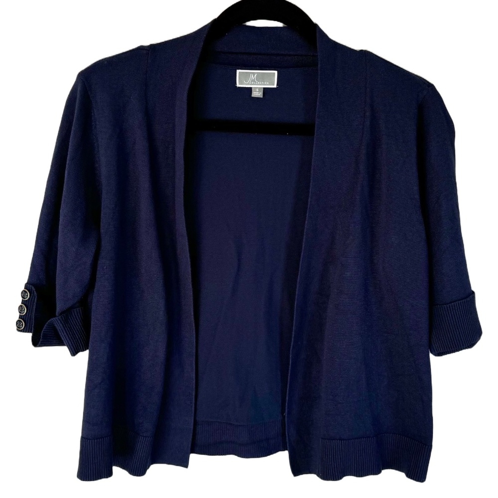 JM Collection Navy Blue Sweater Cover-Up with Short Sleeves Size Small